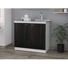 TUHOME Napoles Utility Sink Laundry Sink Kitchen Sink Cabinet with Stainless Steel Sink and 1 Cabinet with Interior Shelf.