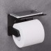 VAEHOLD Self Adhesive Toilet Paper Holder with Phone Shelf SUS 304 Stainless Steel Wall Mounted Toilet Paper Roll Holder Rustproof and Bathroom Washroom Tissue Roll Holder with Shelf Black