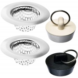 4 Pack Bathroom Sink Strainers and Stopper Plug Combo 2.125" Top 1" Basket Stainless Steel Strainers and Rubber Plug Stopper for Standard Bathroom Sink Utility Slop Lavatory and RV Sink