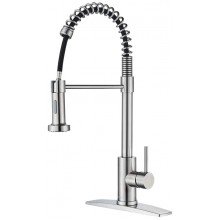 FORIOUS Kitchen Faucet with Pull Down Sprayer Commercial Spring Kitchen Sink Faucet with Pull Out Sprayer Single Handle Kitchen faucets with Deck Plate Brush Nickel