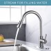 Keonjinn Kitchen Faucet with Pull Down Sprayer Brushed Nickel Single Handle High Arc Kitchen Sink Faucets Stainless Steel Kitchen Faucet with Deck Plate Modern rv Pull Out Kitchen Faucets