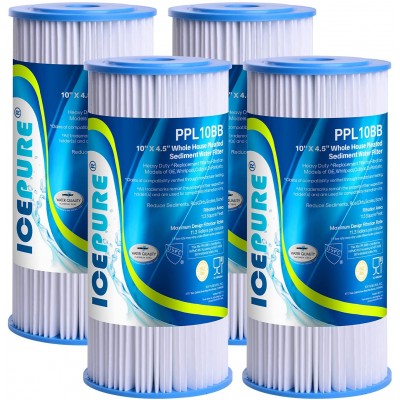 10 x 4.5 Whole House Pleated Sediment Water Filter Replacement for GE FXHSC Culligan R50-BBSA Pentek R50-BB DuPont WFHDC3001 W50PEHD GXWH40L GXWH35F for Well Water Pack of 4