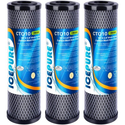 ICEPURE 1 Micron 2.5 x 10 Whole House CTO Carbon Sediment Water Filter Cartridge Compatible with DuPont WFPFC8002 WFPFC9001 SCWH-5 WHCF-WHWC WHCF-WHWC FXWTC CBC-10 RO Unit Pack of 3