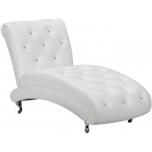Baxton Studio Pease Contemporary Faux Leather Upholstered Crystal Button Tufted Chaise Lounge White