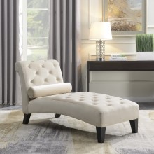 BELLEZE Modern Lounge Chaise Leisure Accent Chair Upholstered Couch Button Tufted Back Seat with Matching Accent Pillow and Hardwood Legs Aurora Beige