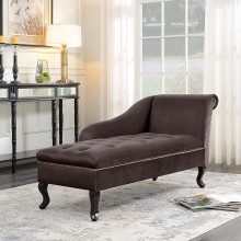 BELLEZE Modern Tufted Velvet Chaise Lounge with Storage Elegant Victorian Vintage Style Upholstered Couch for Bedroom or Living Room Memphis Brown