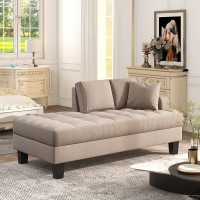 Chaise Lounge Deep Tufted Upholstered Textured Fabric Toss Pillow Included,Living Room Bedroom Use,Warm Grey 64 * 31.5 * 33"