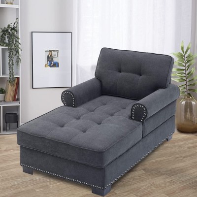 Chaise Lounge Indoor 59 Velvet Chaise Lounger Chair Living Room Chair with Nailhead Trim and Button-Tufted Upholstered Recliner Lounge Sleeper Sofa