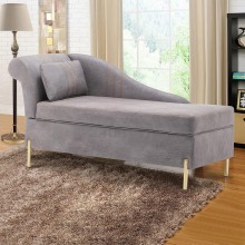 Chaise Lounge Upholstered Storage Chaise Lounge Indoor Lounge Sofa Couch Chaise Recliner Chair with Matching Accent Pillow and Gold Metal Legs for Living Room Bedroom
