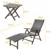 Crestlive Products Folding Patio Chaise Lounge Chair for Outside Set of 2 with Table Aluminum Adjustable Outdoor Pool Recliner Chair Brown Frame 8 Positions Dark Gray