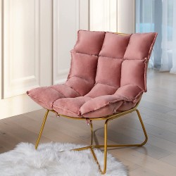 Henf Pink Accent Chair Modern Leisure Lounge Chair with Gold Metal Legs,Velvet Upholstered Chaise Lounges Chair Single Sofa for Living Room Bedroom