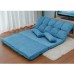 Knocbel Convertible Floor Lazy Sofa Sleeper Bed Fabric Upholstered Couch Double Chaise Lounge Chair with 2 Pillow Metal Frame Blue