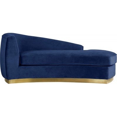 Meridian Furniture Julian Collection Modern | Contemporary Velvet Upholstered Chaise with Stainless Steel Base in Rich Gold Finish Navy 71 W x 40.5 D x 29 H