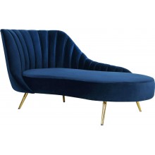 Meridian Furniture Margo Collection Modern | Contemporary Velvet Upholstered Chaise with Deep Channel Tufting and Rich Gold Stainless Steel Legs Navy 74" W x 37.5" D x 35" H