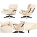 Mid Century Chaise Lounge Chair with Ottoman Nappa Leather White Fraxinus Wood Modern Accent Chair Classic Design Heavy Duty Base Support for Bedroom Indoor Set