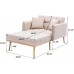 Modern Tufted Velvet Sofa Chaise Lounge Indoor 2-in-1 Chaise Adjustable Backrest Lounge Sofa with 2 Pillows Convertible Reclining Chair with Rose Golden Metal Legs for Living Room Home Office Beige