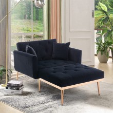 NOSGA Modern Tufted Velvet Sofa Chaise Lounge Indoor Adjustable Backrest Lounge Sofa with Thick Padded Convertible Reclining Chair with Rose Golden Metal Legs for Living Room Home Office Black