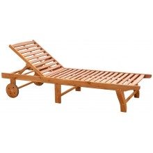 Outsunny Outdoor Folding Chaise Lounge Chair Recliner with Wheels Acacia Wood Frame Teak Color