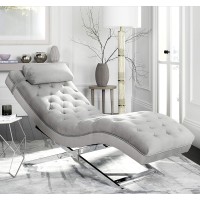 Safavieh Home Collection Monroe Grey Velvet and Chrome Chaise with Headrest Pillow