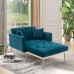 Takefuns Modern Tufted Velvet Sofa Chaise Lounge Convertible Upholstered Recliner Lounge Chair with Golden Metal Legs and 2 Pillows for Living Room Bedroom Teal