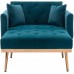 Takefuns Modern Tufted Velvet Sofa Chaise Lounge Convertible Upholstered Recliner Lounge Chair with Golden Metal Legs and 2 Pillows for Living Room Bedroom Teal