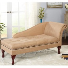 Tan Chaise Lounge with Storage Brown Solid Modern Contemporary Fabric Nailheads