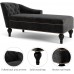 Upholstered Tufted Fabric Chaise Lounge with Nailheaded Indoor Sleeper Sofa Chair for Living Room Office Home Black