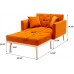 Velvet Chaise Lounge Indoor Chair Modern Tufted Sofa Convertible Recliner with Adjustable Backrest and 2 Pillows for Living Room Bedroom Office Orange