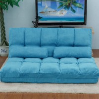 Winwee Double Chaise Lounge Sofa Chair Floor Couch with Two Pillows Thicken Floor Double Chaise Folding Lounge Sofa Couch Bed Floor Gaming Chairs Adjustable Fabric Lazy Sofa Blue