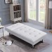 Yaheetech Faux Leather Chaise Lounge Indoor Convertible Chaise Futon Tufted Chaise Daybed with Chrome Metal Legs Converts to Recliner Bed White