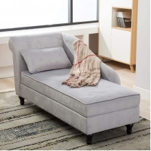 Yongqiang Storage Chaise Lounge Indoor Upholstered Sofa Recliner Lounge Chair for Living Room Bedroom Gray Velvet Left Armrest