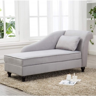 Yongqiang Storage Chaise Lounge Indoor Upholstered Sofa Recliner Lounge Chair for Living Room Bedroom Gray Velvet Right Armrest