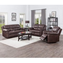 JUNTOSO 3 Pieces Recliner Sofa Sets Bonded Leather Lounge Chair Loveseat Reclining Couch for Living Room Chocolate