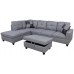 Lifestyle Furniture Sectional Couch for Living Room 3PC Sofa Set L-Shaped Linen Couch Set with Ottoman Storage Seat Left Facing