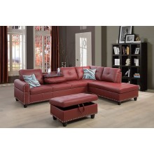 Living Room Sectional Set,Modular Corner Sectional Sofa Couch Set with Ottoman & Throw Pillows & Drop Down Table Red Right Hand
