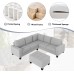 Merax 2 Piece Sectional Corner Sofa Living Room Modern Velvet L-Shaped Couch Space Saving with Storage Ottoman & Cup Holders Silver Grey
