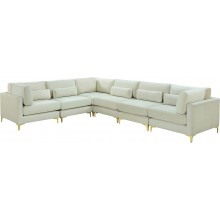 Meridian Furniture 605Cream-Sec6A Julia Collection Modern | Contemporary Velvet Upholstered Modular Sectional with Complete Sets of Gold and Chrome Legs Included 6 Seater Cream