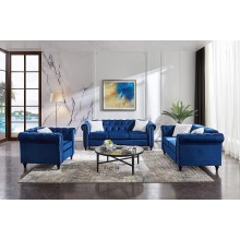 MGH 3 Piece Living Room Sofa Sets,Chesterfield Sectional Sofa Couch Furniture Sets Including 3 Seater Sofa Loveseat and Sofa Chair with Five White villose Pillow,Blue4760001