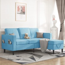 Mjkone Convertible Sectional Sofa Couch L-Shaped Couch with Storage Ottoman Couches for Living Room Living Room Furniture Suitable for Small Space-Apartment Upstairs Loft Living Room Light Blue