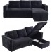 Sectional Sofa with Pull Out Bed HABITRIO Solid Wood & Velvet Upholstered 2 Seats Sofa and Reversible Chaise Lounge w Storage Modern Design 91 L-Shaped Sleeper Sofa for Living Room Black