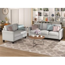 Sofa and Loveseat Set,JULYFOX 2 Piece Living Room Furniture Set Tufted Linen Fabric 3 Seater Couch and 2 Seater Loveseat Set-Light Gray