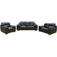 Sunset Trading Jayson 3 Piece Top Grain Black Leather Living Room Set Oversized Seating