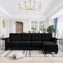106INCH Sectional 4-Seat Sofa Couch with Movable Storage Ottoman，Scrolled Arm and Nailhead Trim Sofa Couch for Family Living Room