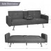 AWQM Futon Sofa Bed Upholstered Modern Convertible Sofa Couch Sleeper Metal Leg and 2 Cup Holders Memory Foam Cushion Living Room Furniture Home Recliner Dark Grey
