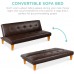 Best Choice Products Convertible Lounge Futon Sofa Bed w Adjustable Back Sturdy Wood Frame Faux Leather Tufted Design Brown