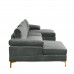 Casa Andrea Milano Modern Large Sectional Sofa U Shaped Velvet Couch with Extra Wide Chaise Lounge and Golden Legs Dark Grey