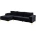Casa Andrea Milano Modern Sectional Sofa L Shaped Velvet Couch with Extra Wide Chaise Lounge and Gold Legs Large Black