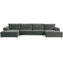 Casa AndreaMilano Modern Large Velvet Fabric U-Shape Sectional Sofa Double Extra Wide Chaise Lounge Couch Fossil
