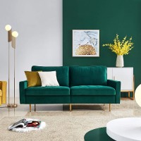 Emerald Green Velvet Fabric Sofa Couch,JULYFOX 71 inch Wide Mid Century Modern Living Room Couch 700lb Heavy Duty with 2 Throw Pillows