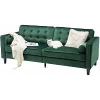 Esright 84.2" Green Velvet Couch Mid Century Modern Sofa,Tufted Velvet Fabric Sofa with 2 Bolster Pillows Sofas Couches for Living Room Apartment Bedroom